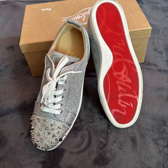 Christian Louboutin Louis Junior Pik Strass Silver Sneaker - Picture 5 of 7